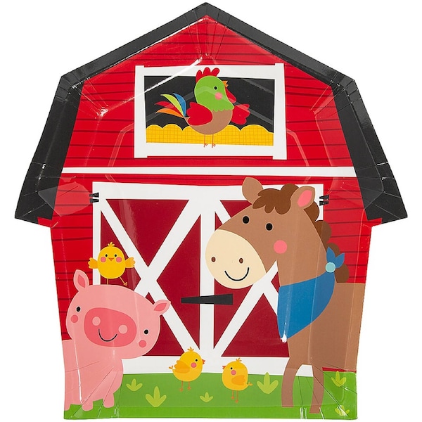 Farm Party Fun Large Barn Paper Plates (Pack of 8)