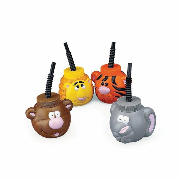 Zoo Animal Novelty Cup with Straw