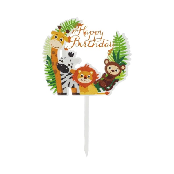 Jungle Animal Happy Birthday Cake Topper