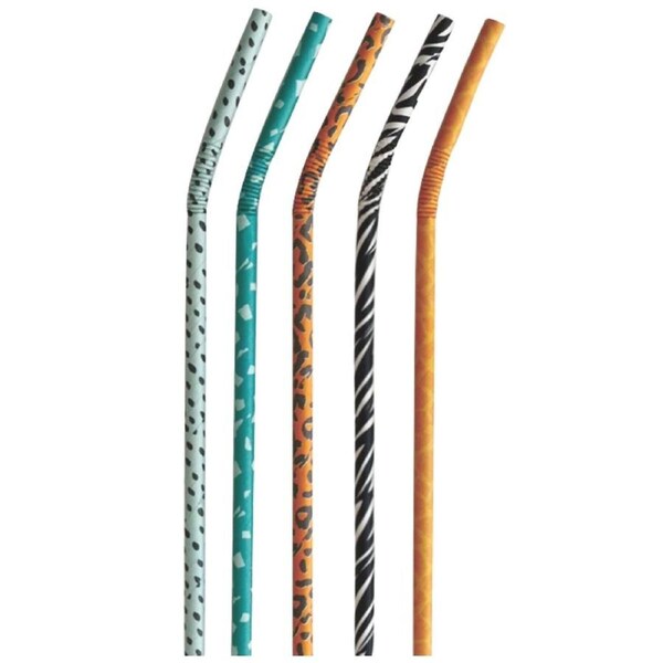 Animal Print Paper Bendy Straws (Pack of 10)