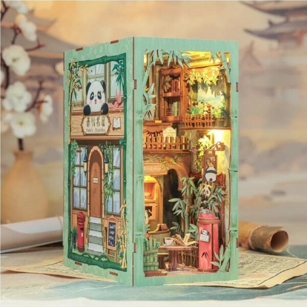 Cutebee Panda Bookshop DIY Book Nook Kit Miniature Dollhouse