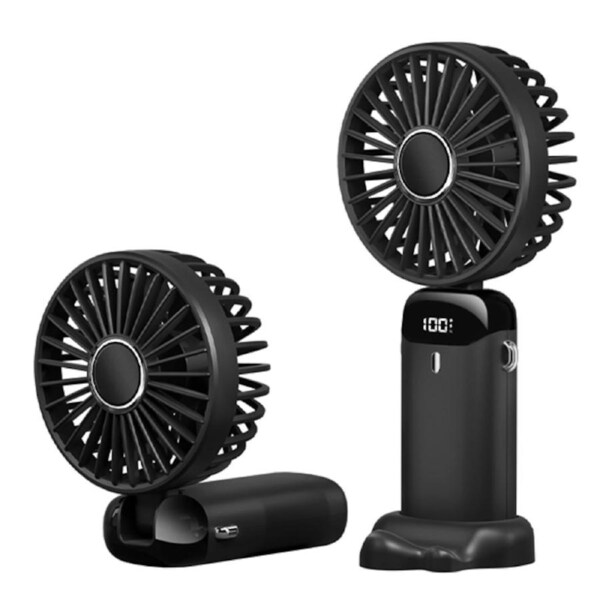 ZUSLAB Portable Fan, 5 Speeds & Digital Display, Foldable 3in1 Handheld/Neck/Desk Fan - Black
