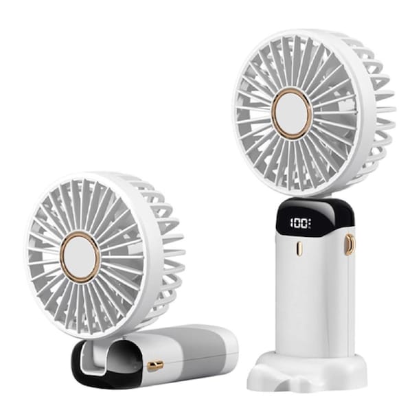 ZUSLAB Portable Fan, 5 Speeds & Digital Display, Foldable 3in1 Handheld/Neck/Desk Fan - White