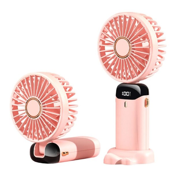 ZUSLAB Portable Fan, 5 Speeds & Digital Display, Foldable 3in1 Handheld/Neck/Desk Fan - Pink