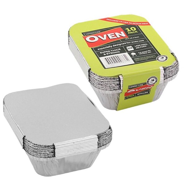 Small Foil Trays With Lids 15cm x 12cm x 4.5cm (Pack of 10)