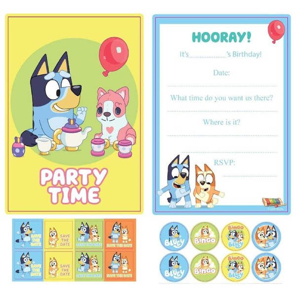 Bluey Party Invitation Set (Pack of 8)