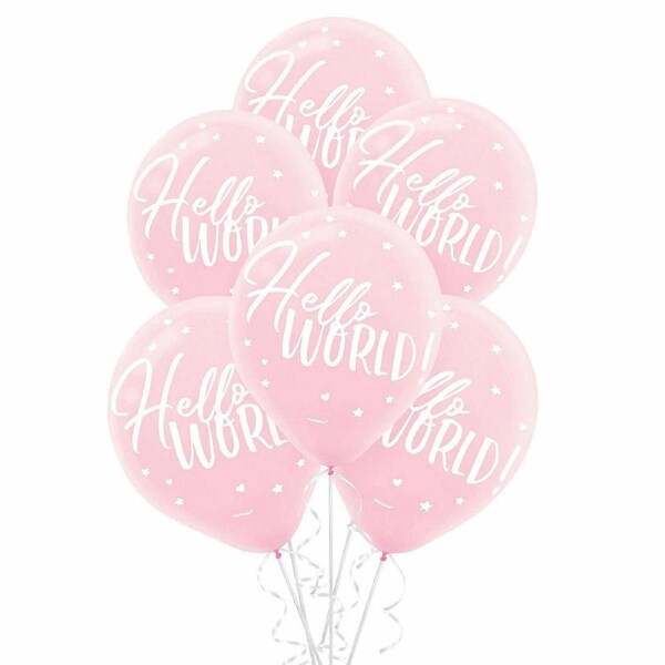 Oh Baby Girl Hello World Latex Balloons (Pack of 15)