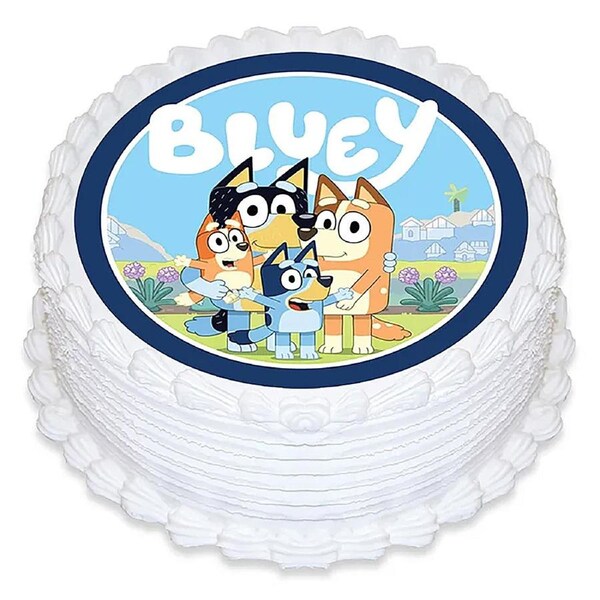 Bluey Family Round Edible Icing Cake Decoration