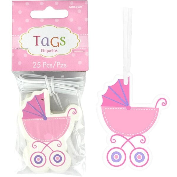 Pink Baby Carriage Paper Gift Tags (Pack of 25)