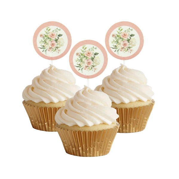 Oh Baby Pink Floral Cupcake Toppers (Pack of 12)