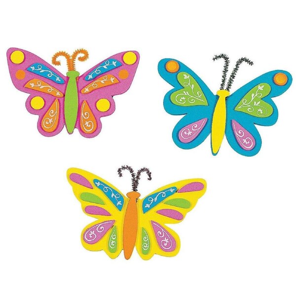 DIY Foam Butterfly Magnet Craft Kits (Pack of 12)