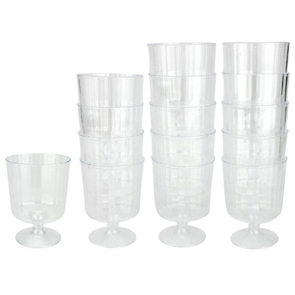 Clear Plastic Ribbed Reusable Mini Wine Glasses 145ml (Pack of 15)