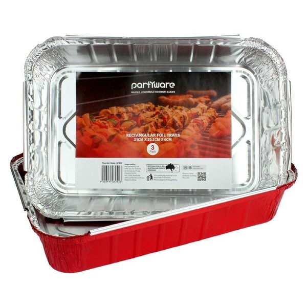 Red Foil Trays 31cm x 20.5cm x 6cm (Pack of 3)