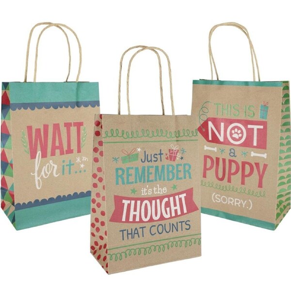 Cheeky Christmas Kraft Paper Gift Bags 22cm (Pack of 12)