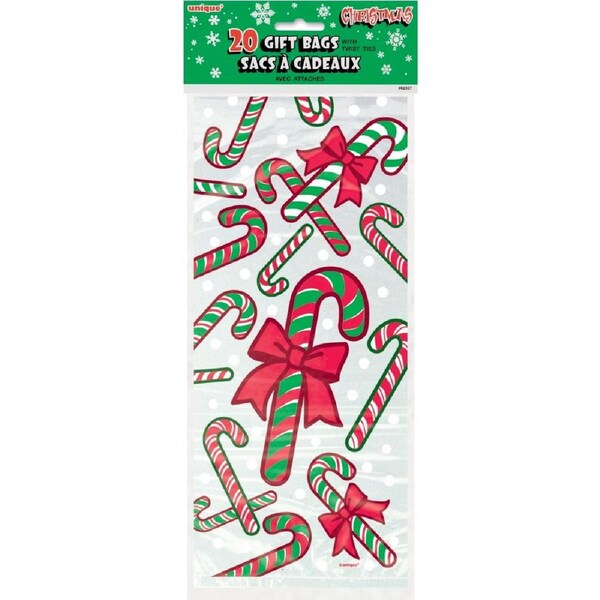 Candy Canes Cellophane Treat Bags (Pack of 20)
