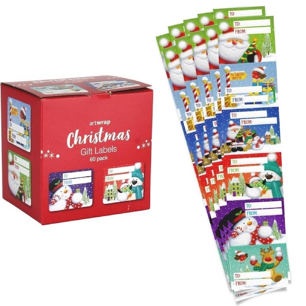 Festive Christmas Gift Label Stickers (Roll of 60)