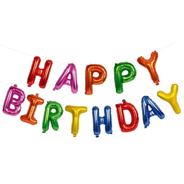 Multi Coloured Happy Birthday Foil Letter Balloon Banner (Air Fill)