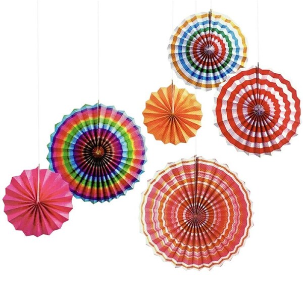Coloured Stripe Paper Fans (Pack of 6)