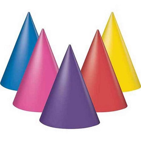 Assorted Coloured Party Hats (Pack of 8)
