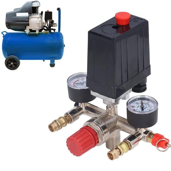 OZNALA 90-120PSI Air Compressor Pressure Switch Control Valve Manifold Regulator Gauges