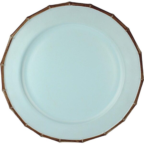 Blue Plastic Decorative Charger Platter with Bamboo Look Border