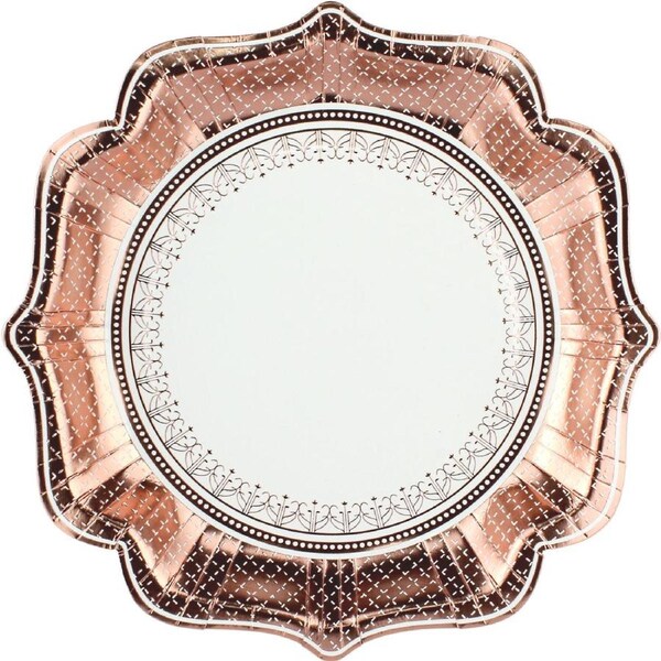 Rose Gold & White Large Scalloped Paper Plates (Pack of 6)