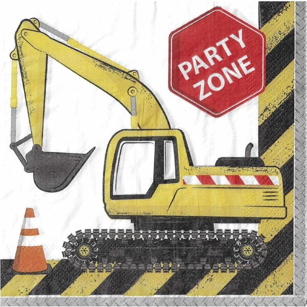 Construction Truck Party Digger Large Napkins / Serviettes (Pack of 20)