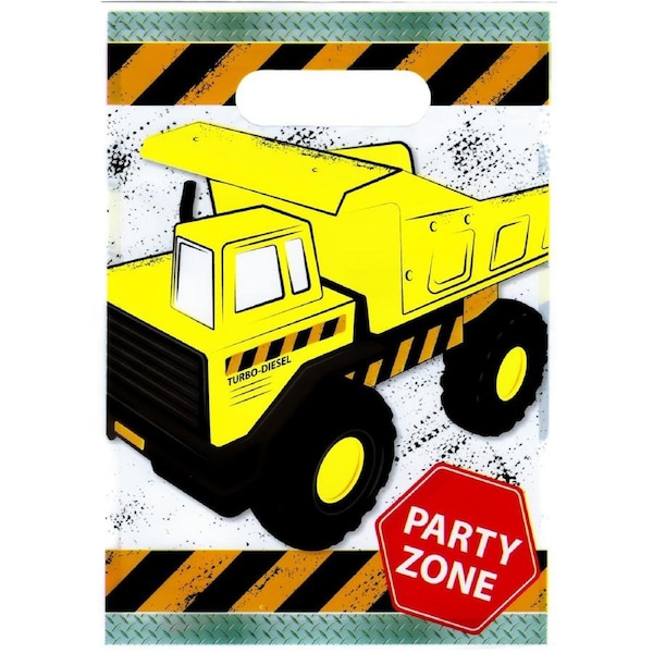 Construction Truck Party Plastic Lolly/Treat Bags (Pack of 8)