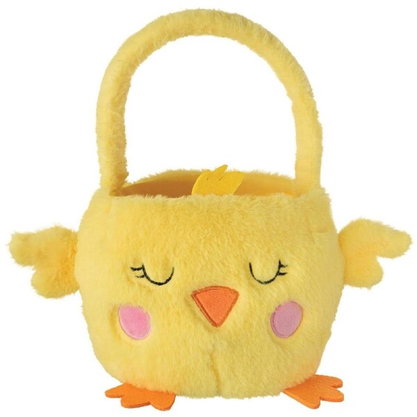 Plush Yellow Chick Basket with Handle