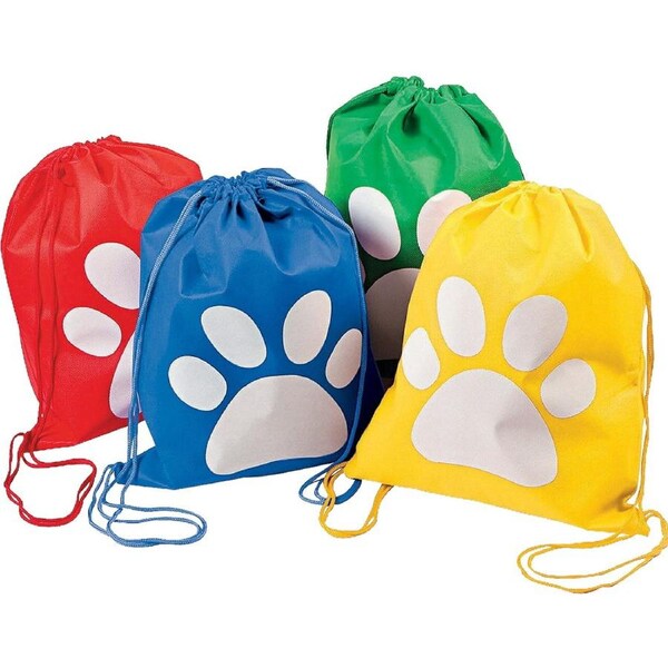 Paw Print Drawstring Bags (Pack of 12)