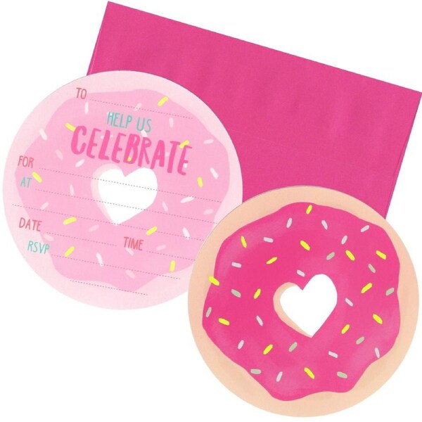 Pink Donut Invitations (Pack of 8)