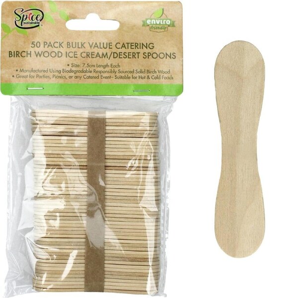 Eco Wooden Ice Cream/Dessert Spoons (Pack of 50)
