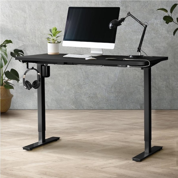 Oikiture Electric Standing Desk Single Motor 120/140/150cm Black Frame+ Black Top 140cm