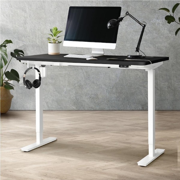 Oikiture Electric Standing Desk Single Motor 120/140/150cm White Frame+ Black Top 120cm