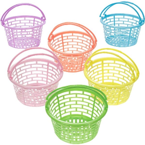 Plastic Pastel Baskets with Handles (Pack of 12)