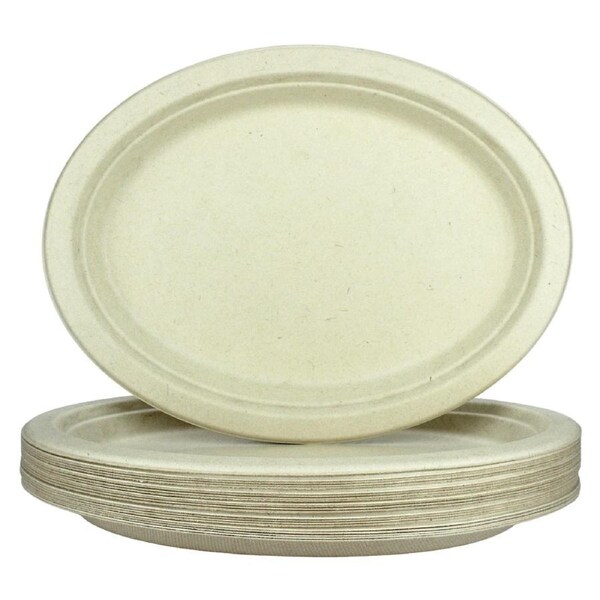 Biodegradable Natural Sugarcane Oval Plates 26cm x 20cm (Pack of 24)