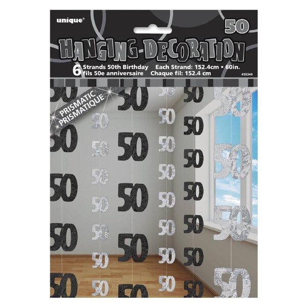 Glitz Black Silver 50th Birthday Hanging Decoration