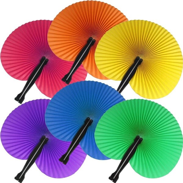 Coloured Paper Folding Fans (Pack of 12)