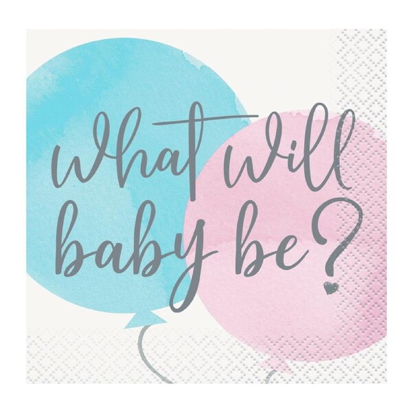 Gender Reveal Party Small Napkins / Serviettes (Pack of 16)