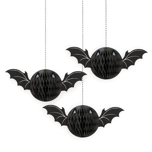 Black Bat Honeycomb Hanging Decorations (Pack of 3)
