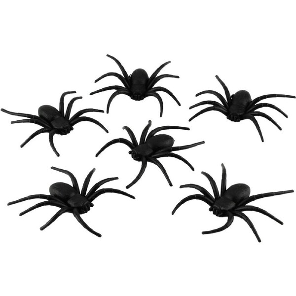 Creepy Black Plastic Spiders (Pack of 6)