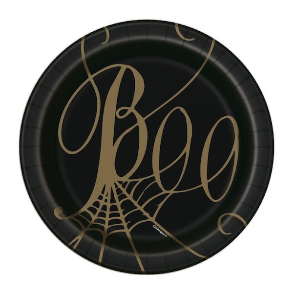 Black & Gold Spider Web Small Paper Plates (Pack of 8)