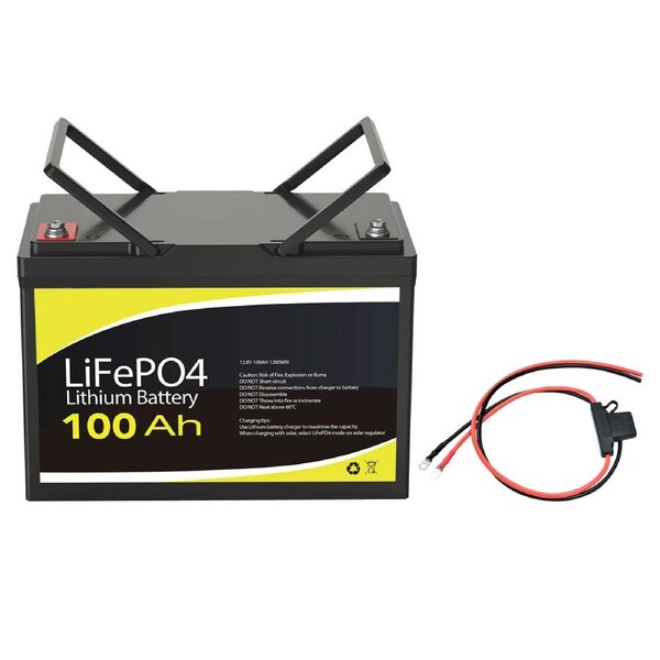 12V 100Ah Lithium Battery + 8AWG Cable 1m 25A