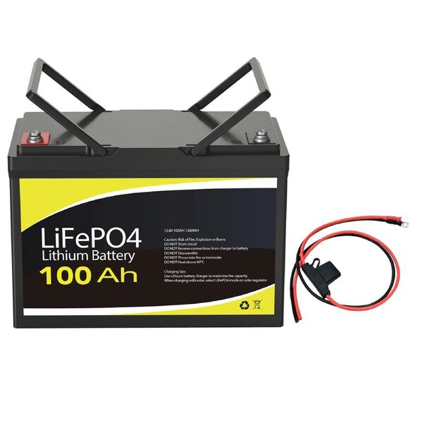 12V 100Ah Lithium Battery + 8AWG Cable 1m 50A