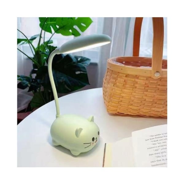 LED Desk Lamp, Mini Cat Night Light, Foldable USB Rechargeable Reading Light (Pink)