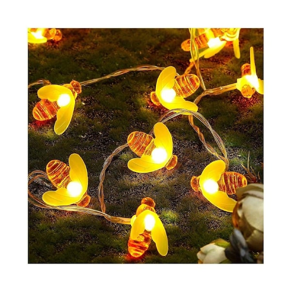 Honey Bee String Lights, 8 Modes 30 LED Cute Bee Decor String Light Battery Operated Fairy Garden Lights for Wreath Christmas Party Patio Camp