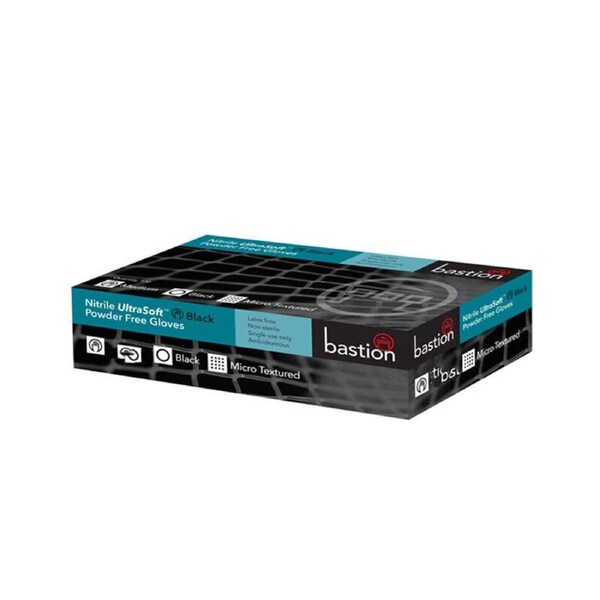 6x Bastion Nitrile Ultra Soft Powder Free Gloves Large - Black 100 pack