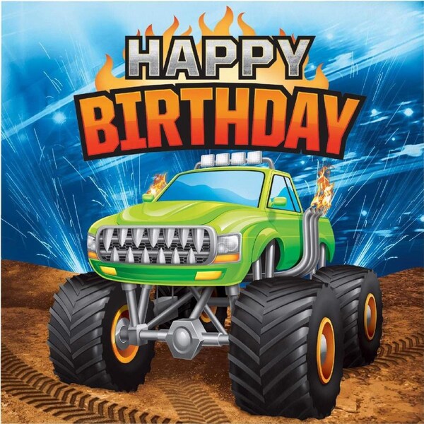 Monster Truck Rally Happy Birthday Large Napkins / Serviettes (Pack of 16)