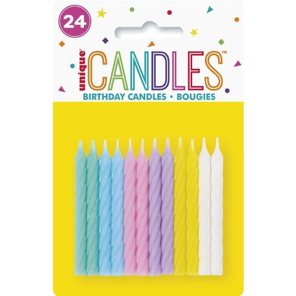 Assorted Spiral Pastel Candles (Pack of 24)
