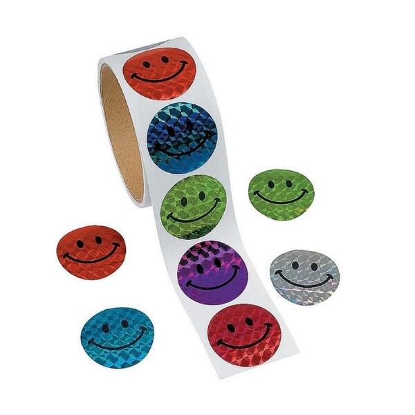 Prismatic Round Smiley Face Stickers (Roll of 100)